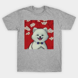 Cute White Pomeranian Husky Puppy Blossoms Happy Chinese New Year Dog Owner T-Shirt